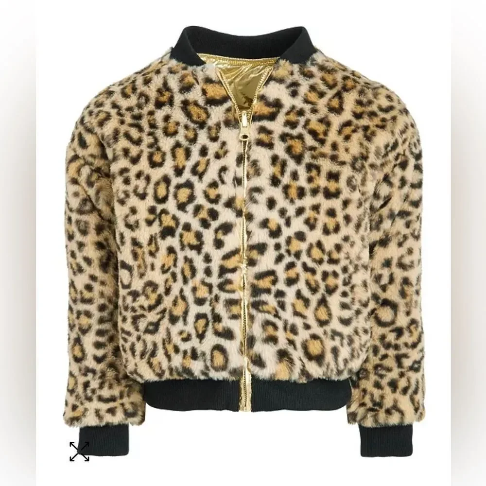 Epic Threads Toddler Girl’s Reversible Leopard Faux Fur & Metallic Bomber Jacket